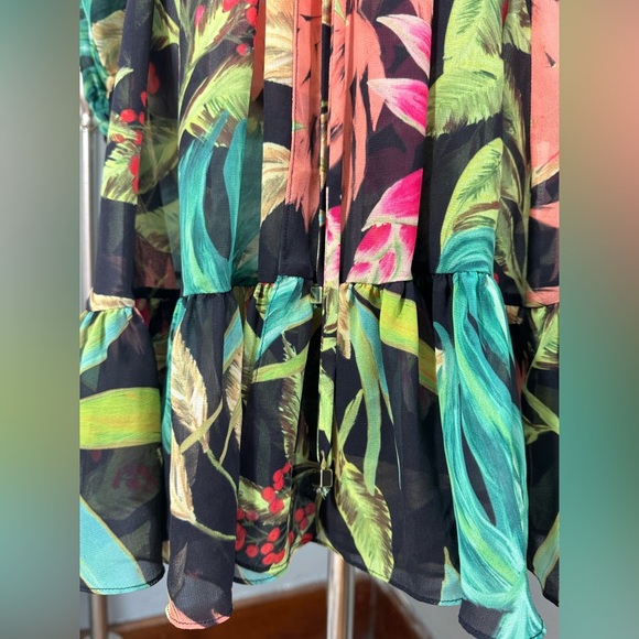 Patbo Tropicalia Short Sheer Coverup Dress Shoulder Pads Tropical Leaf - Picture 7 of 7